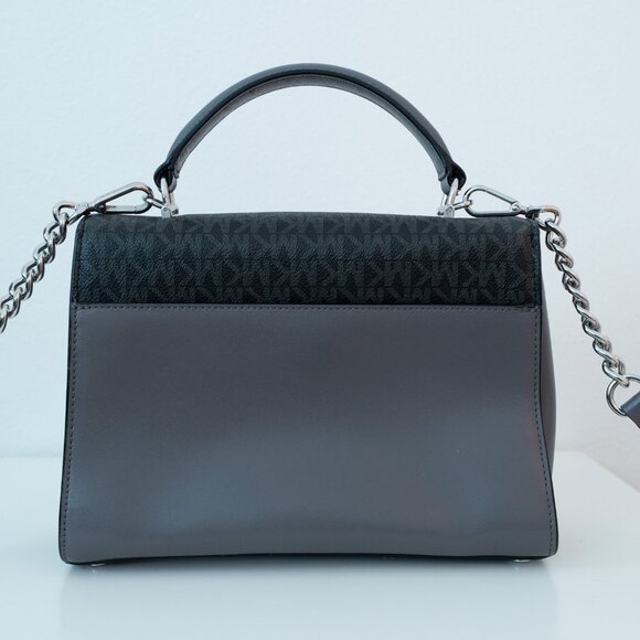 Michael Kors Sloan Medium Double Flap Leather Satchel Handbag Color Grey Multi - Picture 2 of 10